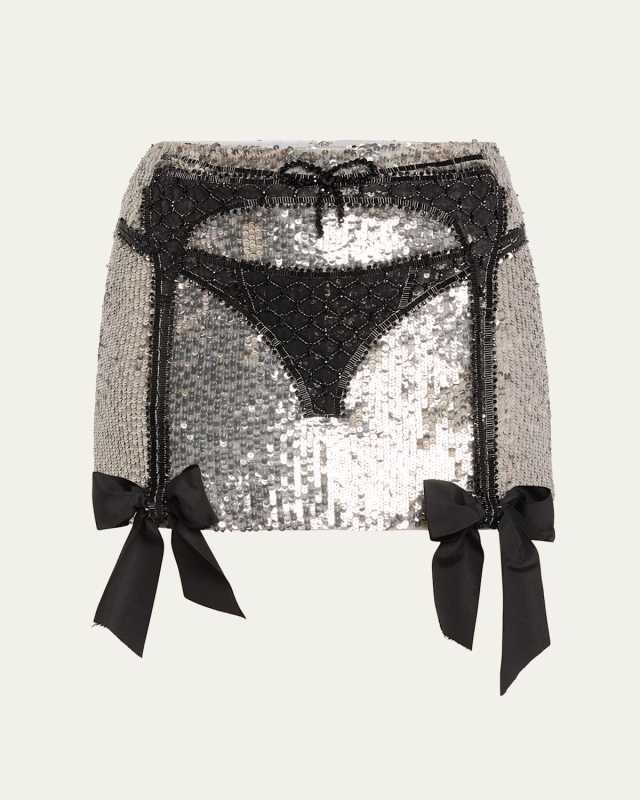 Sequined Beaded Crystal Lingerie Mini Skirt